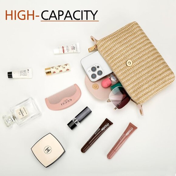 Women Crossbody Bag Straw Woven Small Summer Beach Purse Shoulder Clutch - Picture 7 of 7